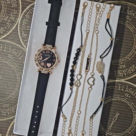 NWOT | 6pc | Sparkling Heart Quartz Watch & Bracelet Set - Picture 3 of 6